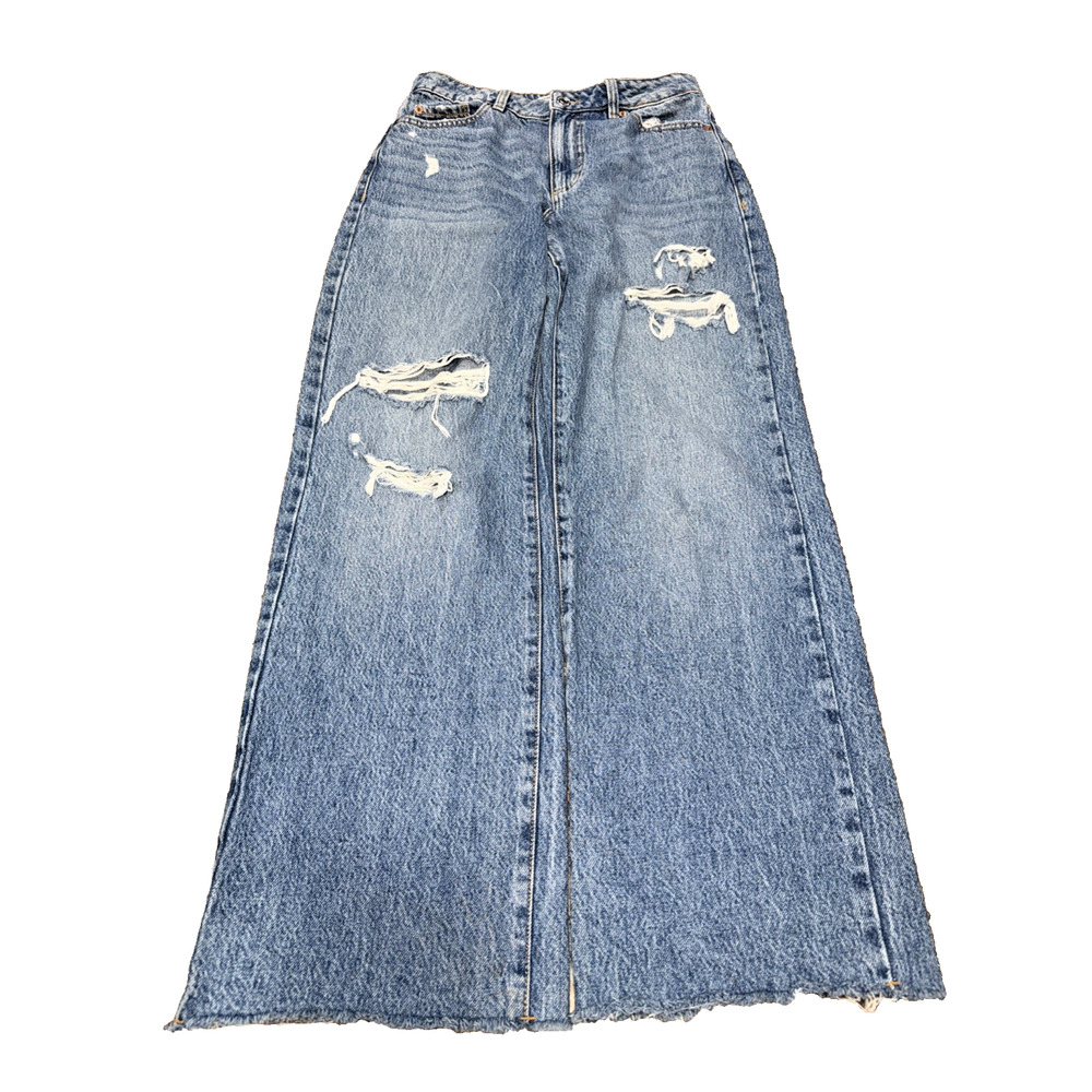 Garage Denim Wide Leg Distressed Crop Jeans Size 27 Raw Hem